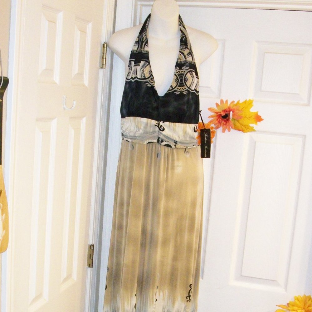 FASHION INSTINCTS Sz M Maxi Halter Cocktail Dress NWT